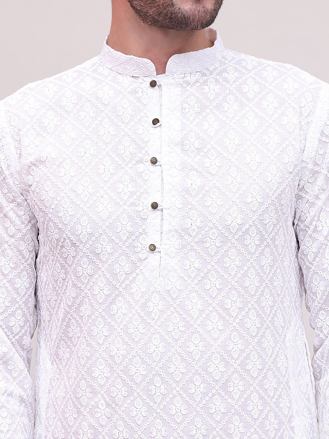 Jompers Floral Embroidered Chikankari Pure Cotton Straight Kurta with Pyjamas