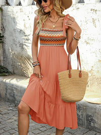 all about you Women Tie-Up Neck Tiered Fit and Flare Midi Dress