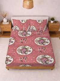 KLOTTHE Rust Floral 300 TC King Bedsheet with 2 Pillow Covers