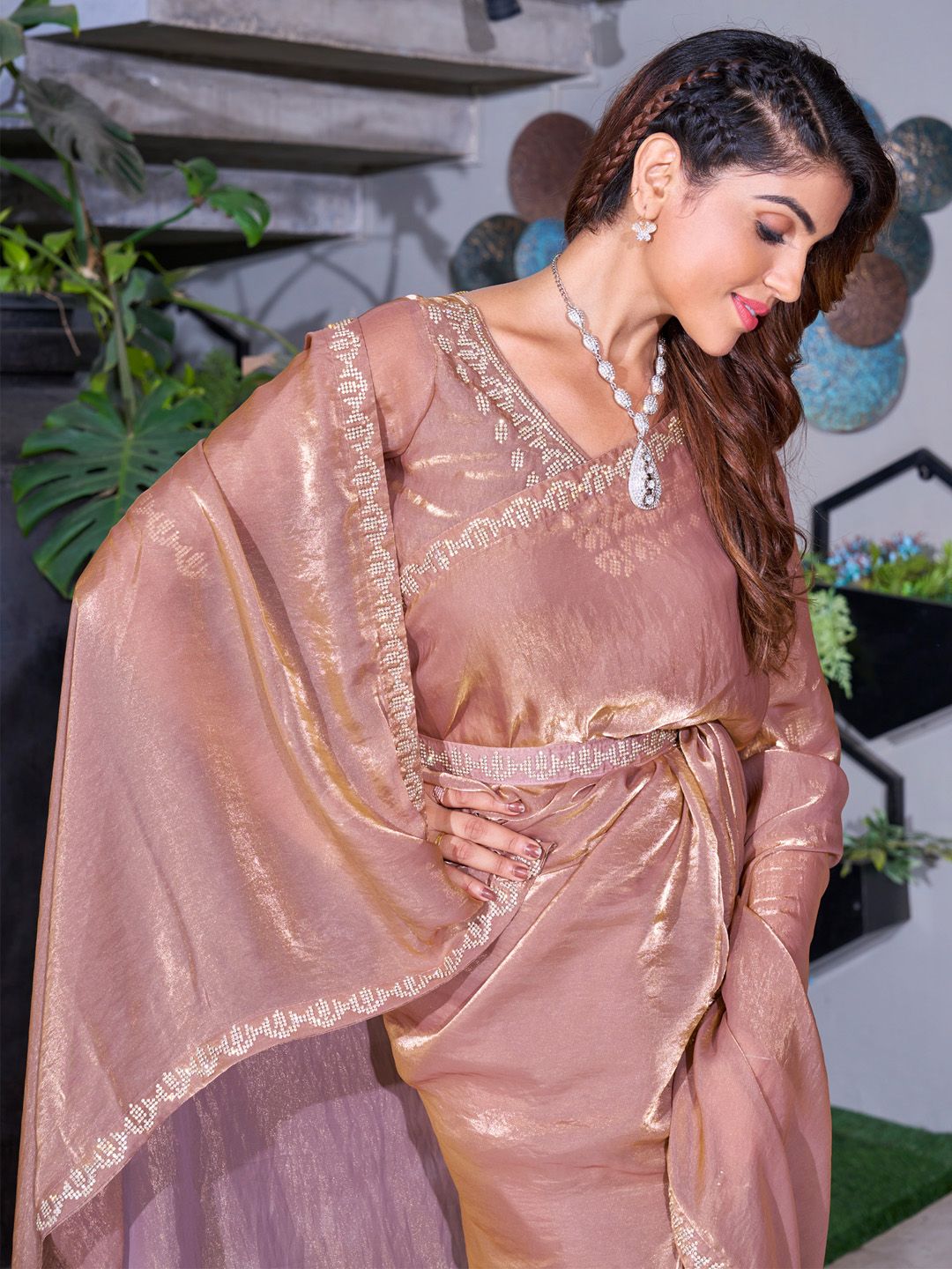 Saree mall Embellished Beads and Stones Pure Chiffon Sarees