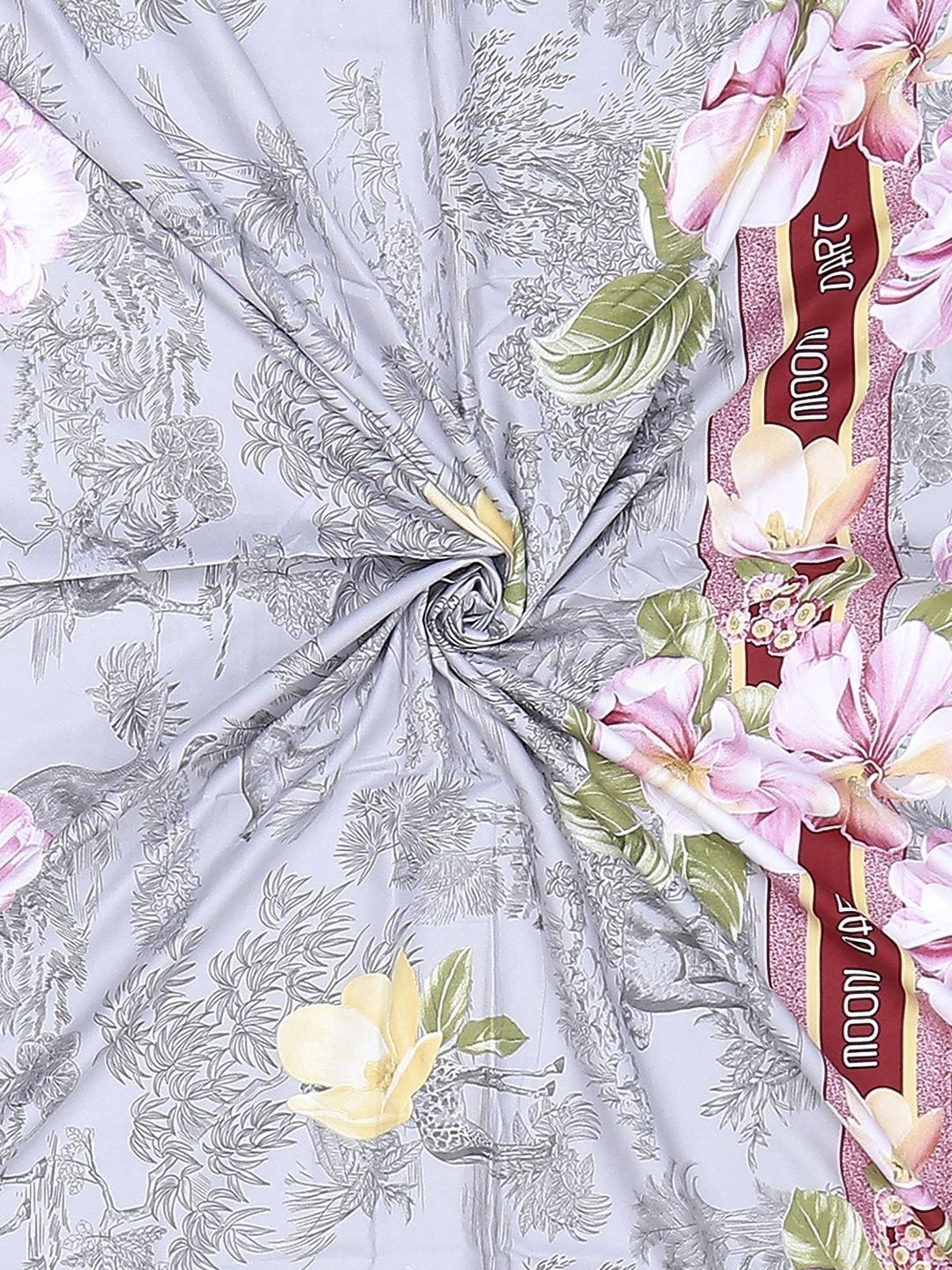 Monte Carlo Edmond Grey & Pink Floral Printed 144 TC King Bedsheet Set 2.70 m x 2.70 m