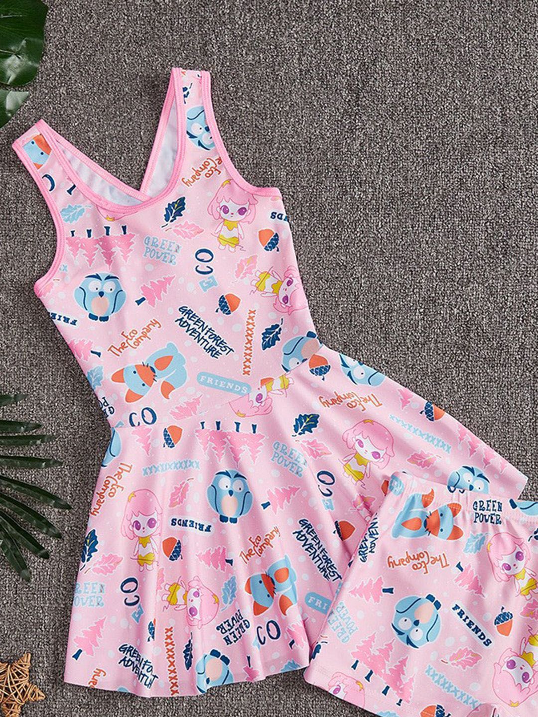 YK Girls Printed Round Neck Swim Dress