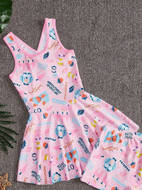 YK Girls Printed Round Neck Swim Dress
