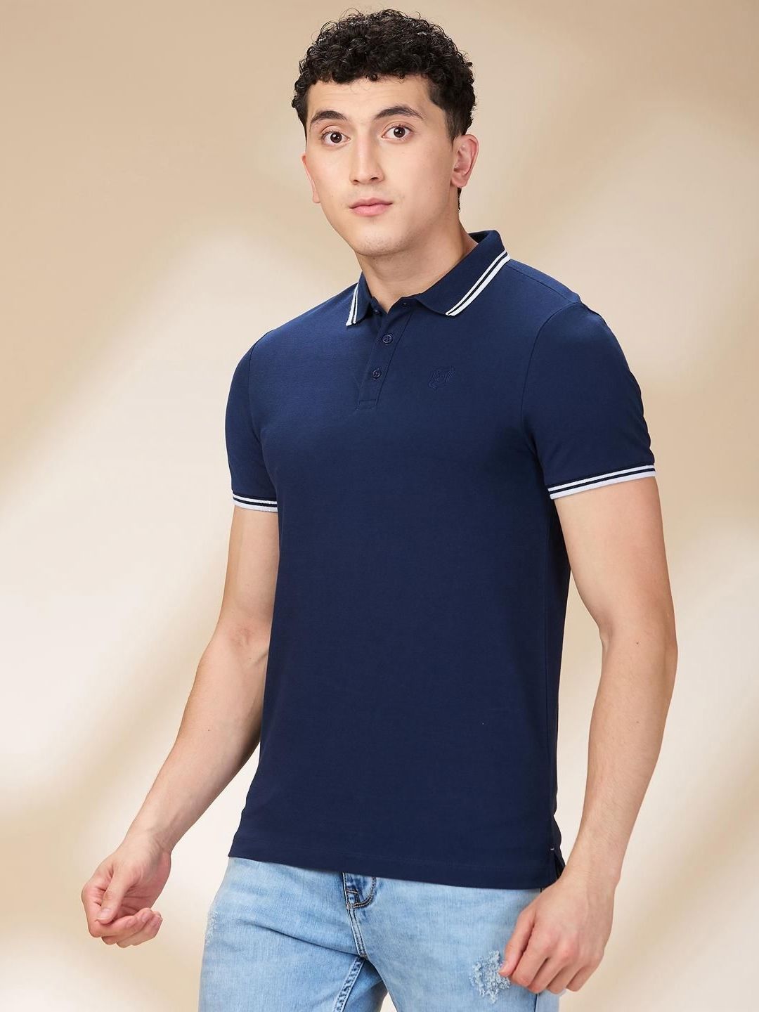 Being Human Men Solid Polo Collar Cotton Slim Fit T-shirt