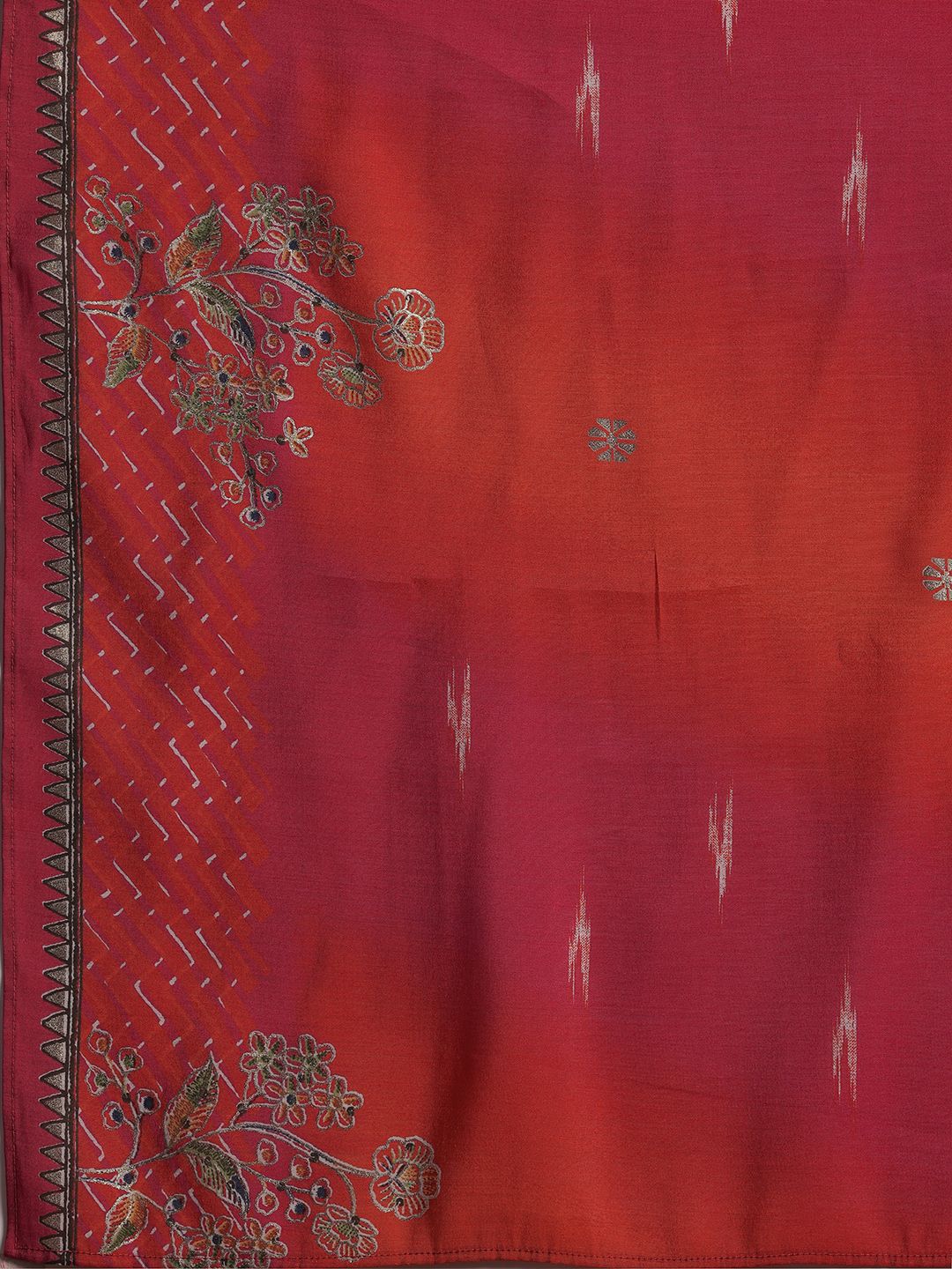 Libas Floral Printed Pleated Mirror Work Anarkali Kurta with Trousers & Dupatta