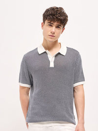 THE BEAR HOUSE Men Self Design Polo Collar Cotton T-shirt