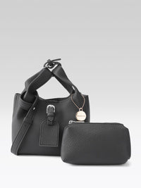 DressBerry Textured Bucket Handheld Bag with Pouch