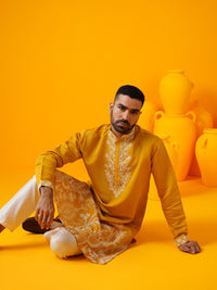 SOJANYA LUXE Floral Embroidered Mandarin Collar Straight Kurta With Trouser