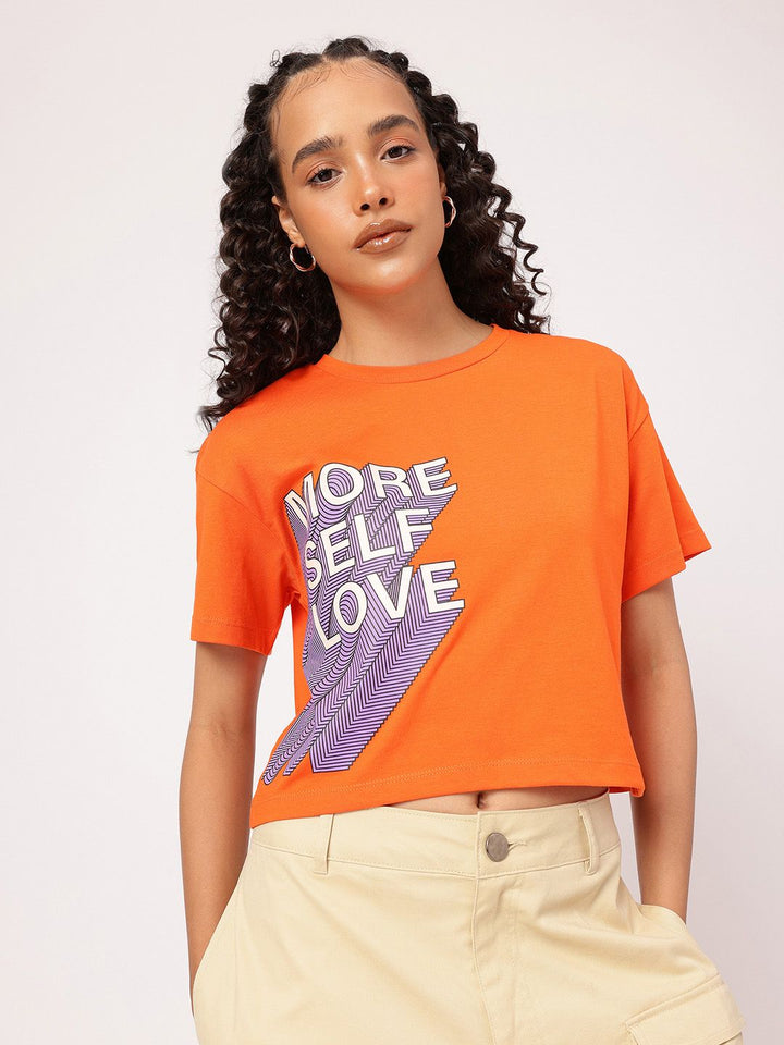 DressBerry Tangerine Sizzle Typography Boxy T-shirt