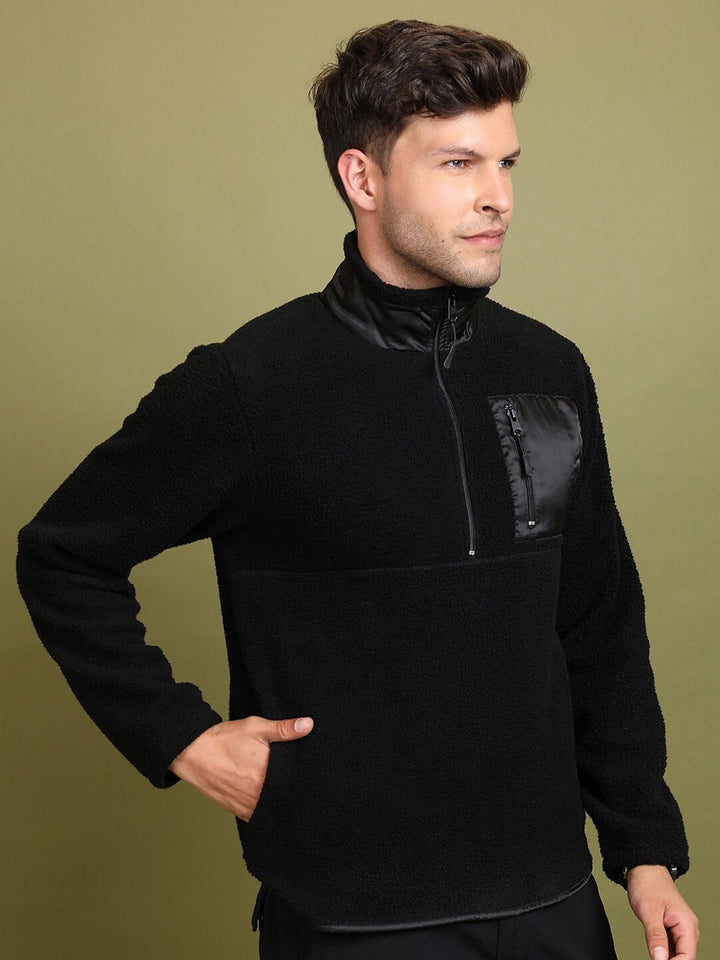 HIGHLANDER Black Mock Collar Pullover Sweatshirt