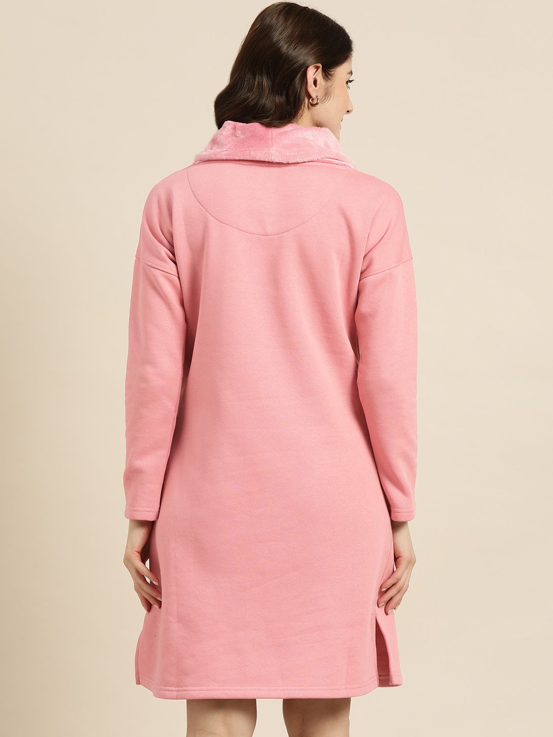 Sweet Dreams Pink Embroidered Turtle Neck Fleece Nightdress