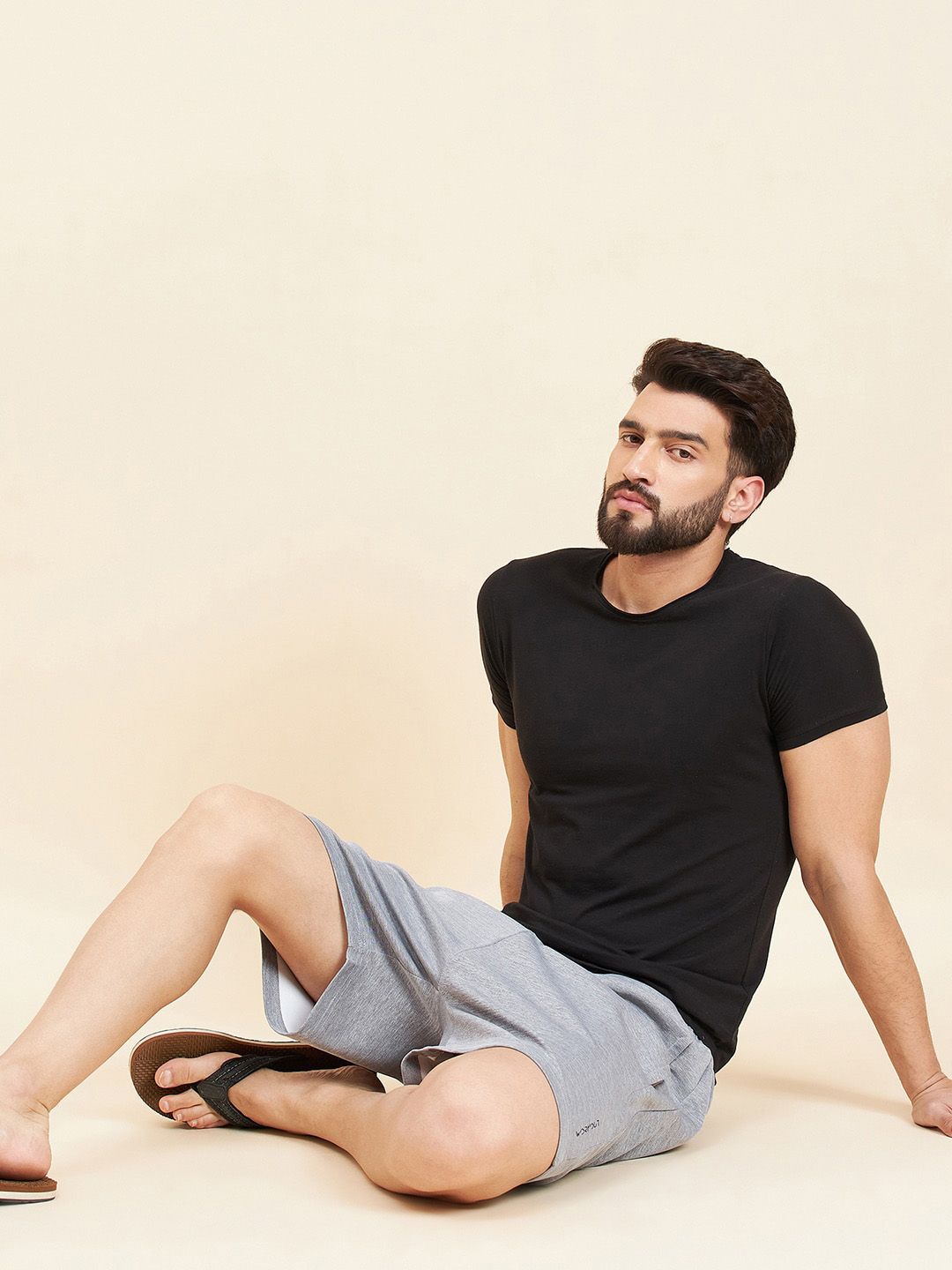 Sweet Dreams Men Grey Melange Mid-Rise Lounge Shorts
