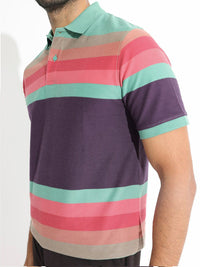 RARE RABBIT Men Glasglow Striped Polo Collar Slim Fit Pure Cotton T-Shirt
