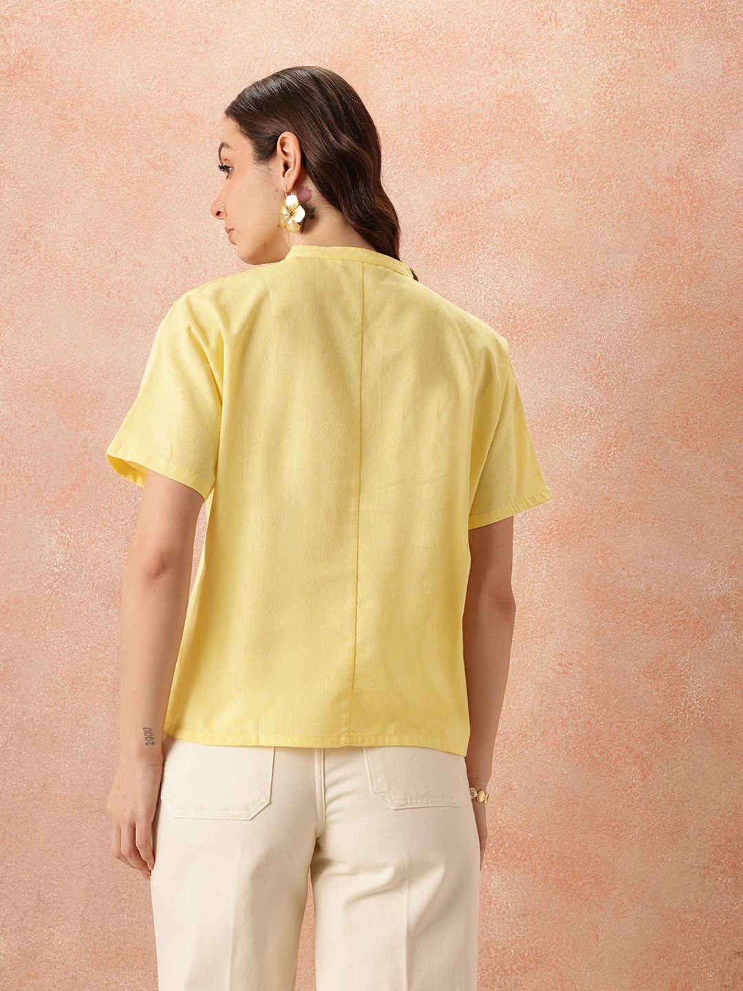 all about you Mandarin Collar Cotton Shirt Style Top