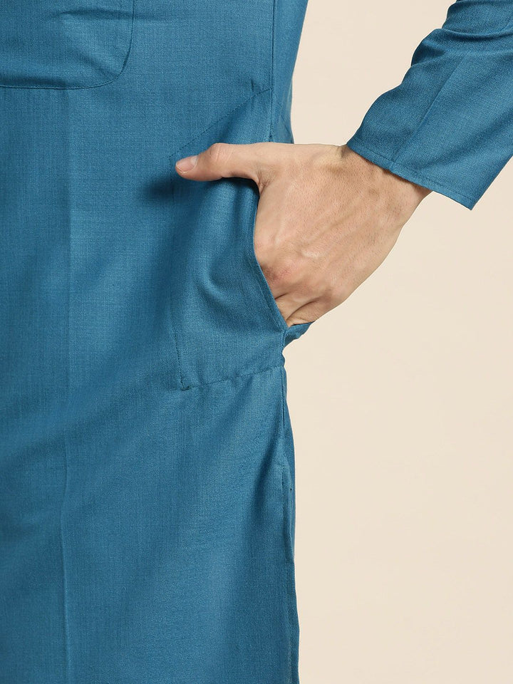 SOJANYA Lelaki Teal Blue Solid Kurta Lurus