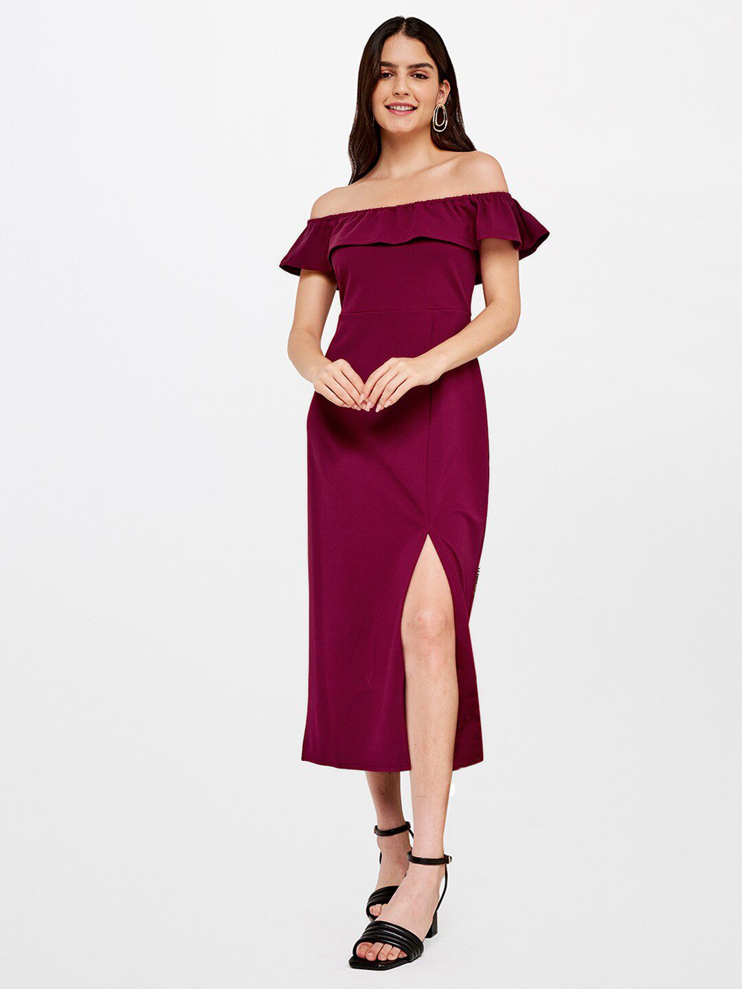 AND Red Off-Shoulder Sheath Maxi Dress