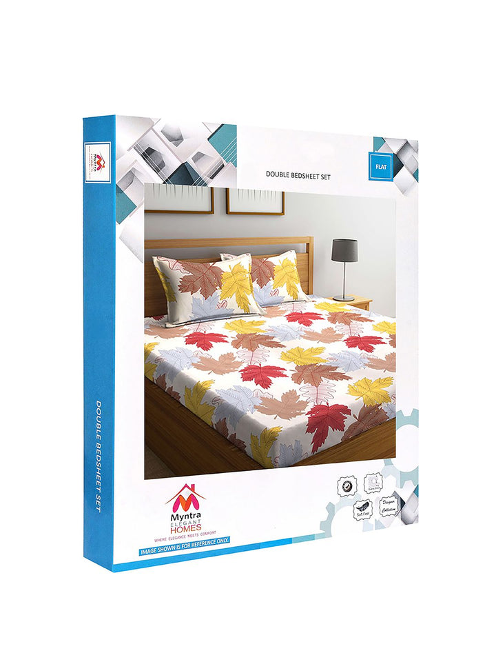 Myntra Elegant Homes White & Red Floral 300 TC King Cadar dengan 2 Sarung Bantal