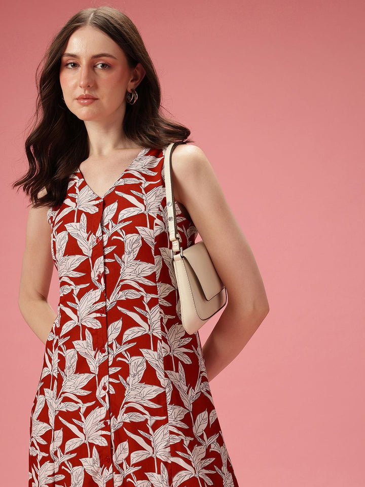 Dressberry Tropical Print A-Line Midi Dress