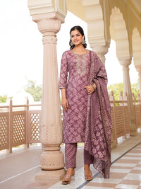 KALINI Ethnic Motifs Zari Embroidered Straight Kurta With Trousers & Dupatta