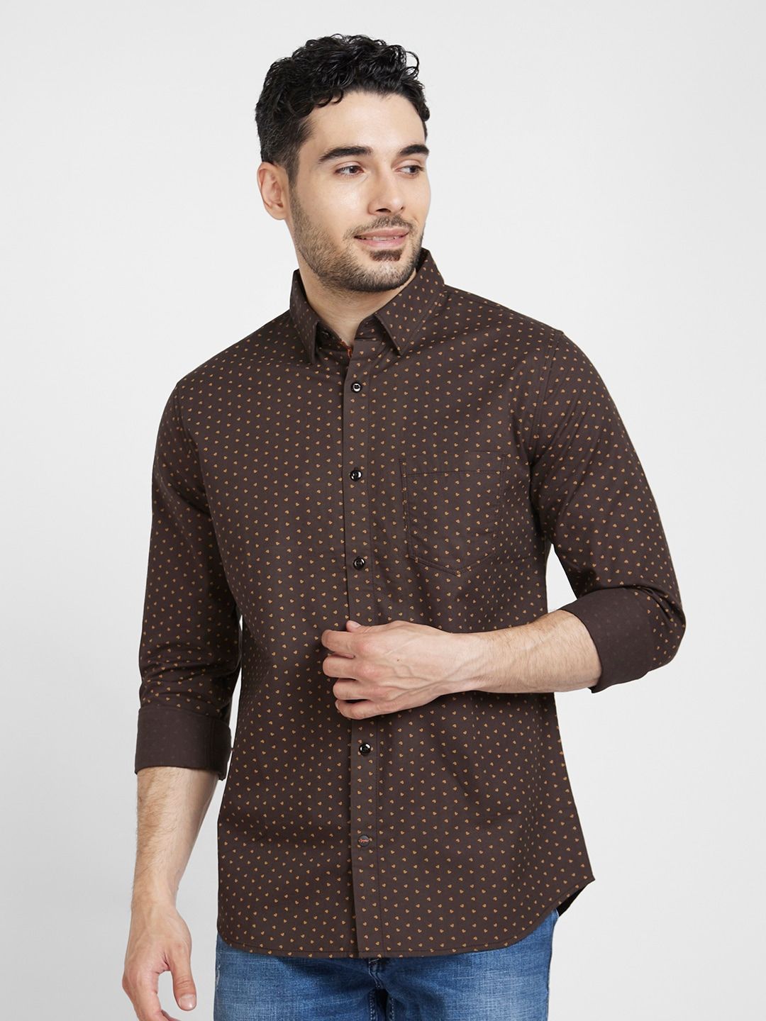 SPYKAR Slim Fit Classic Micro Ditsy Printed Casual Cotton Shirt