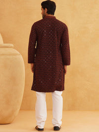 SOJANYA Geometric Embroidered Mandarin Collar Thread Work Pure Cotton Kurta with Churidar