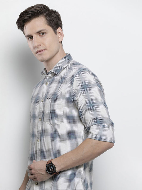Tartan berwarna krim garaj india yang diperiksa baju kasual