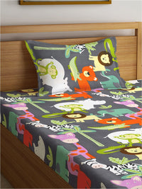 KLOTTHE Polycotton Haiwan Kelabu 300 TC Dilengkapi Cadar Single Halus dengan Sarung Bantal-225 x 150 cm