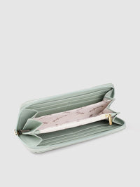 Berrylush Women Green Floral Printed Zip Detail Zip Around Wallet