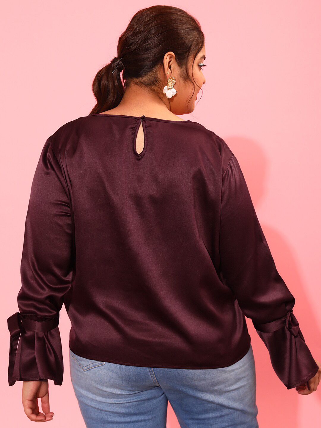 CURVY STREET Pearl Embellished Satin Top