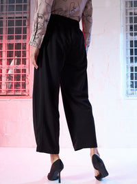 SASSAFRAS Women Black Mid-Rise Pleated Parallel Trousers