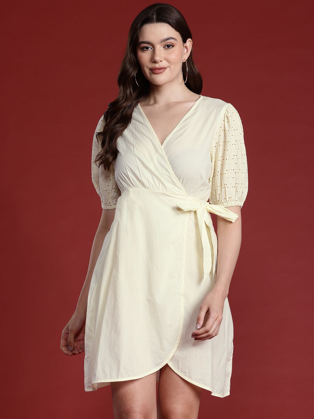all about you Puff Sleeve Mini Wrap Dress