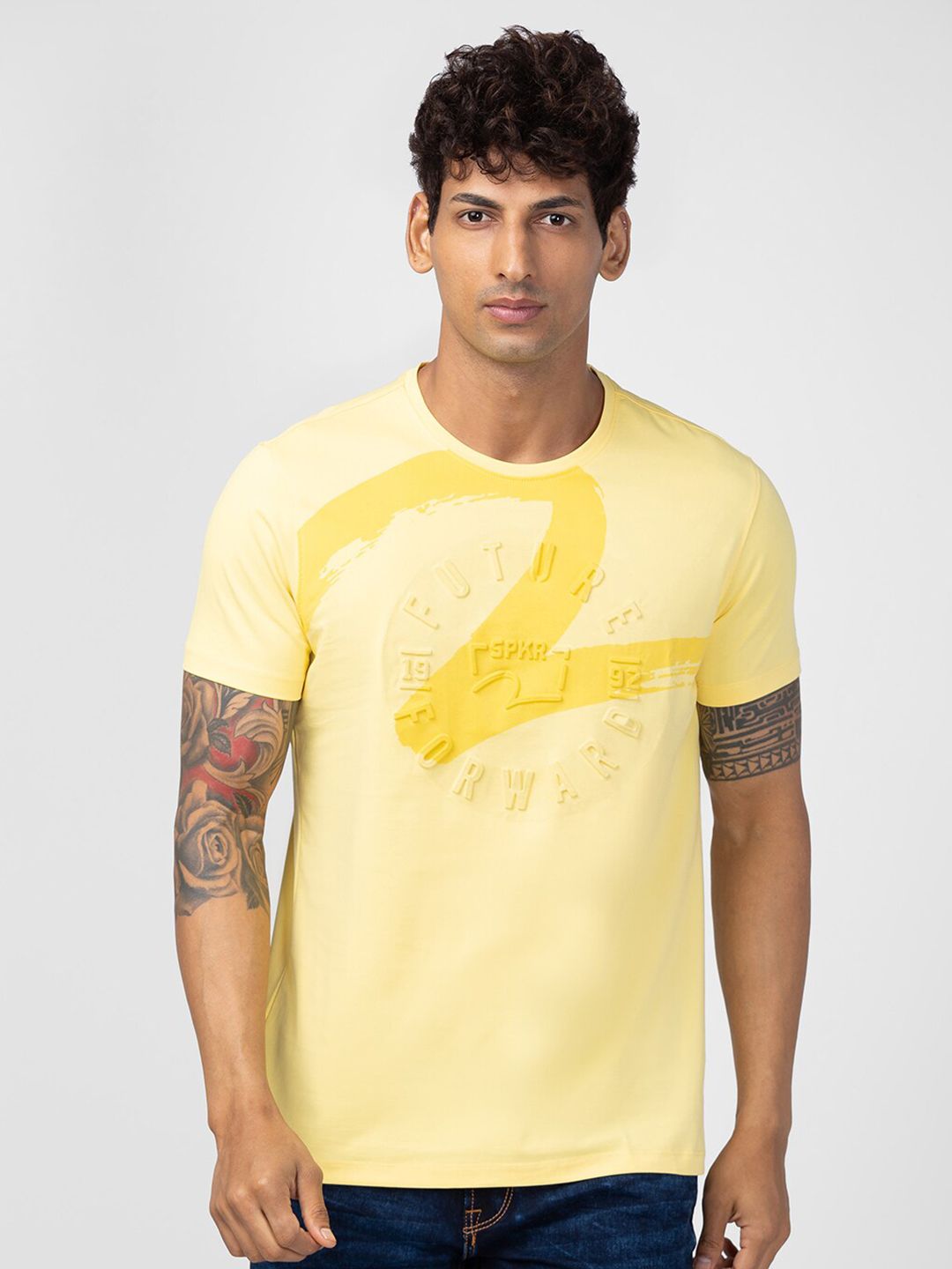 SPYKAR Men Cotton Typography Printed Slim Fit T-shirt