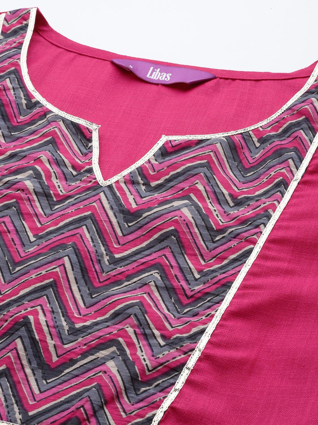 Libas Women Pink Yoke Design Gotta Patti Kurta with Trousers & With Dupatta