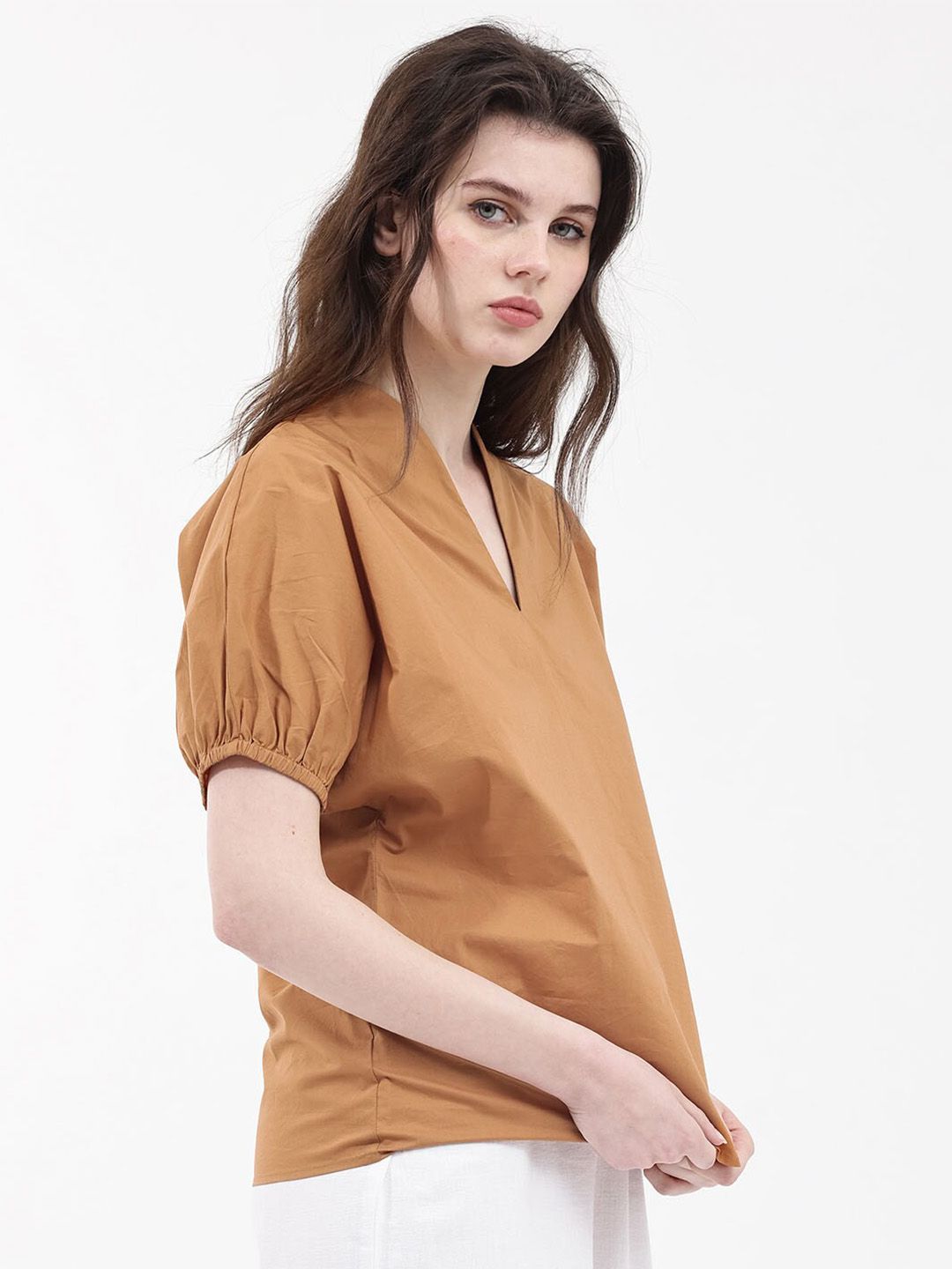 RAREISM Puff Sleeve Cotton Styled Back Top