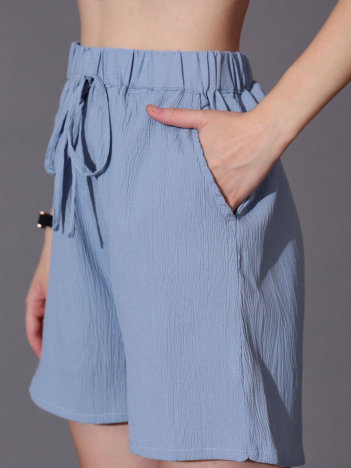 STREET 9 Self Design Shirt Collar Neck Shirt With Shorts Co-Ords