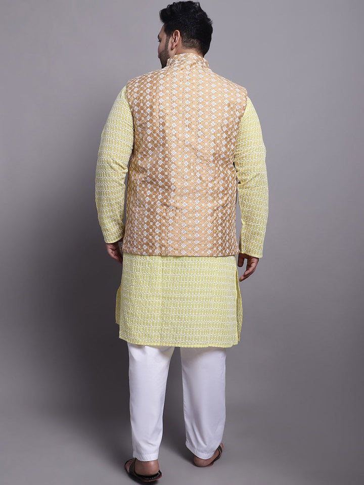 SOJANYA PLUS Ethnic Motifs Embroidered Kurta With Pyjamas & Nehru Jacket