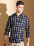 The Indian Garage Co Slim Fit Tartan Checked Twill Pure Cotton Casual Shirt
