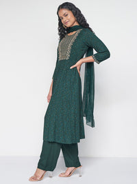 Global Desi Embroidered Kurta with Palazzos & With Dupatta