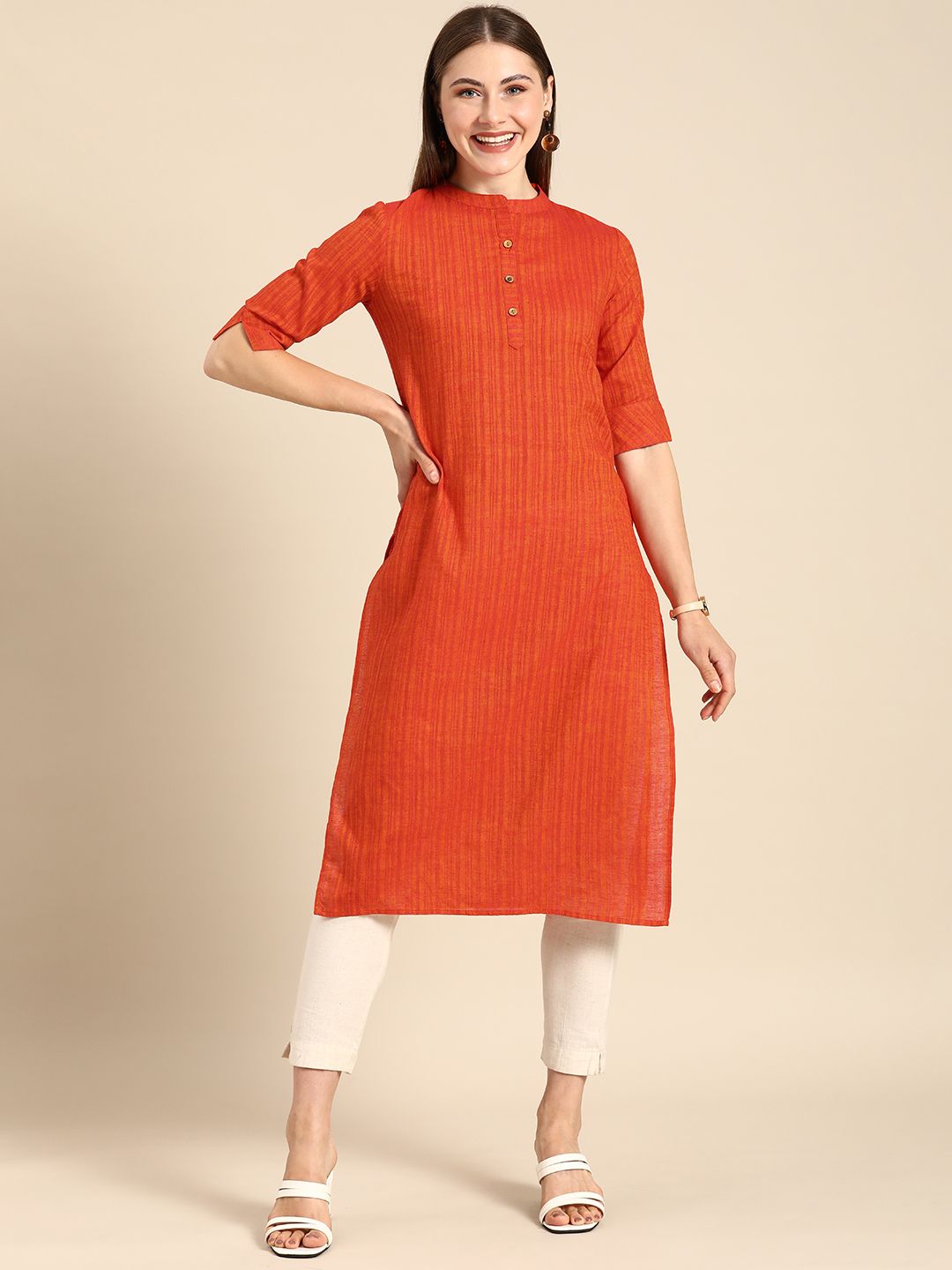 Anouk Women Mandarin Collar Straight Kurta