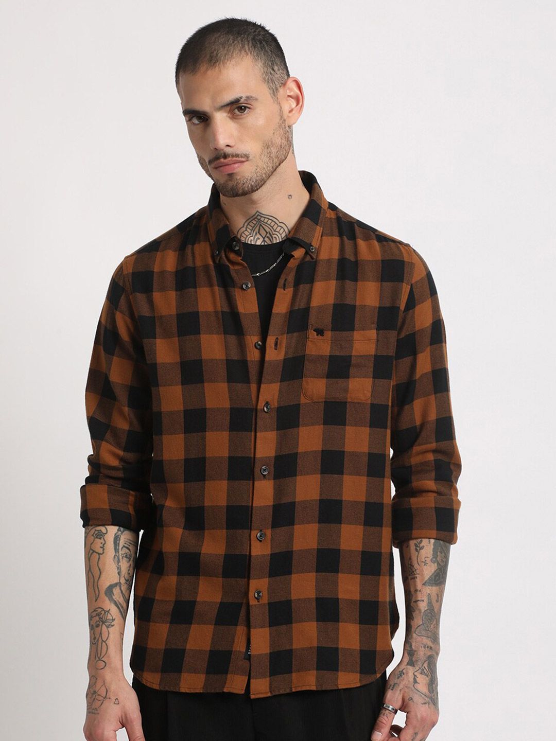 THE BEAR HOUSE Slim Fit Buffalo Checked Flannel Casual Pure Cotton Shirt