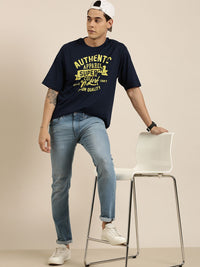 DILLINGER Men Navy Blue Typography Printed Pure Cotton Oversized  T-shirt