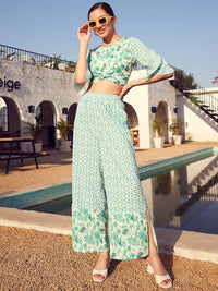 STREET 9 Floral Printed Boat Neck Crop Top with Flared Palazzos Co-Ords