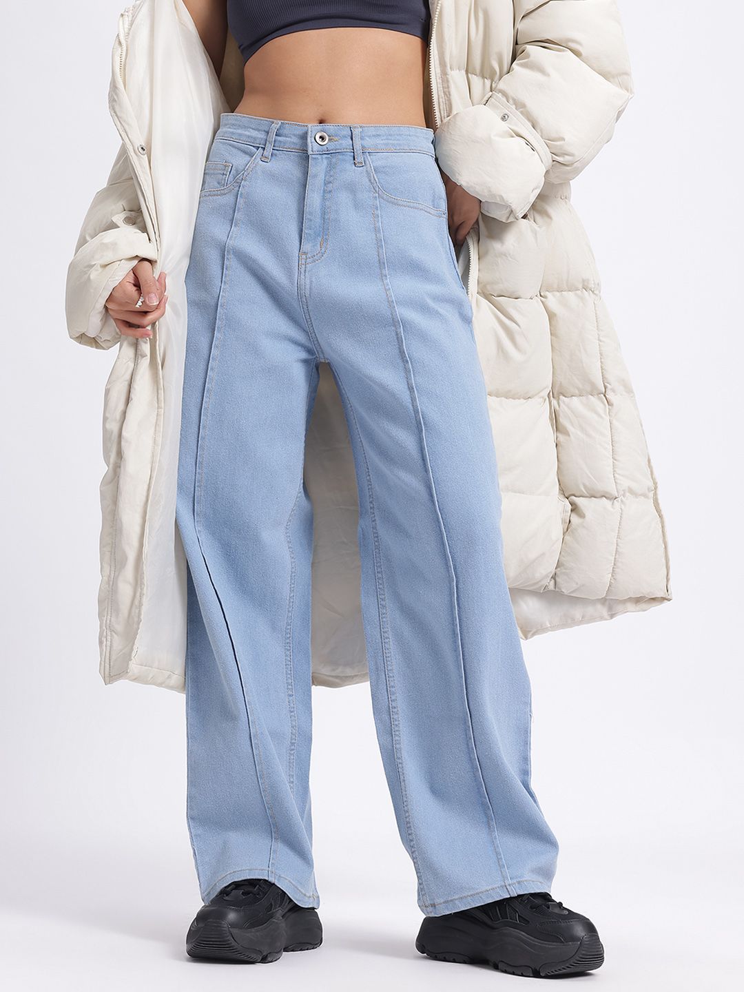 DressBerry Women Street Edge Panelled Baggy Fit Jeans