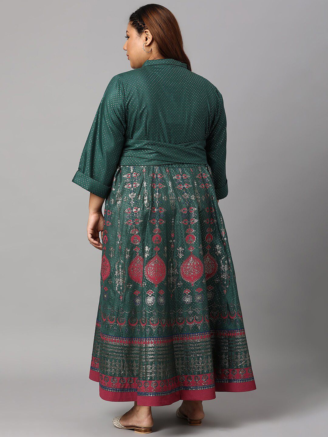 W Women Green Plus Size Ethnic Motifs Ethnic Maxi Dress