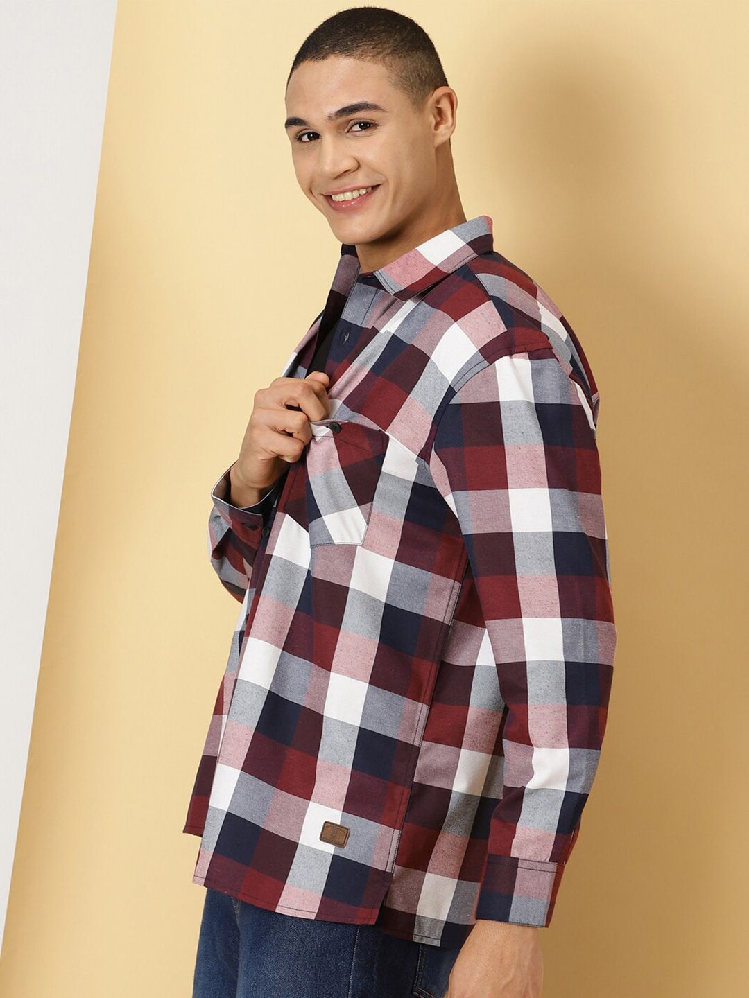Thomas Scott Classic Tartan Checks Opaque Checked Cotton Casual Shirt - Oversized