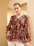 Antheaa Women Ethnic Motifs Printed Bell Sleeves Empire Top