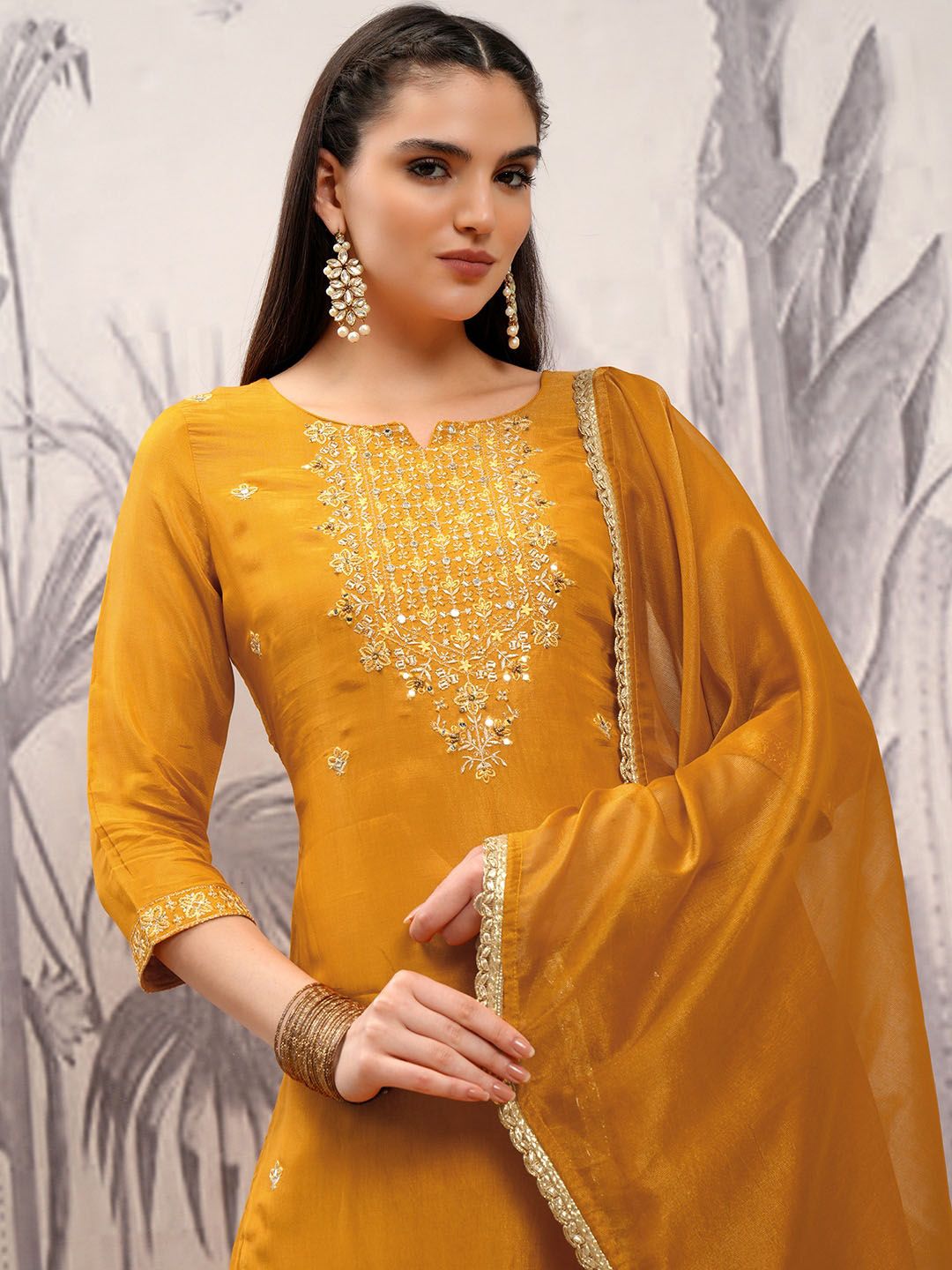 Vishudh Ethnic Motifs Embroidered Straight Kurta & Trousers With Dupatta