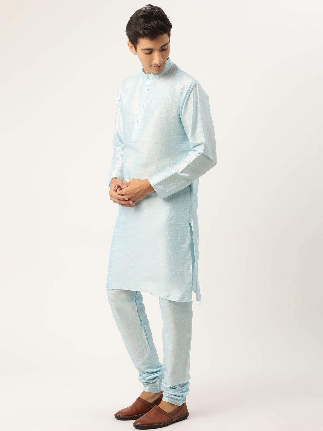 SOJANYA Men Blue Solid Kurta Set With Ethnic Motifs Nehru Jacket