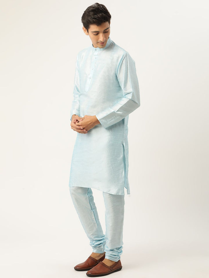 SOJANYA Men Blue Solid Kurta Set With Ethnic Motifs Nehru Jacket