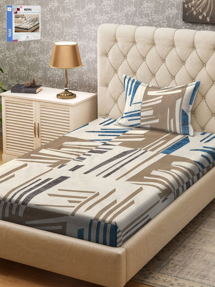 KLOTTHE Blue & Grey Abstract Printed 300 TC Single Bedsheet & Pillow Covers